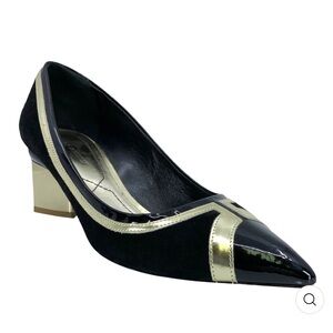 Nicholas Kirkwood Black & Gold pumps with block heel-LIKE NEW